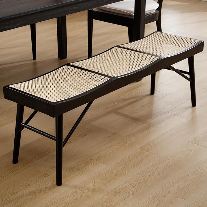 Solid Wood Entryway Bench, 55.25” Wide Natural Cane Seat Long Bench