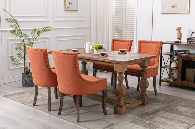 Upholstered Dining Chairs Set of 2, Fabric Side Chairs with Solid Wood Legs