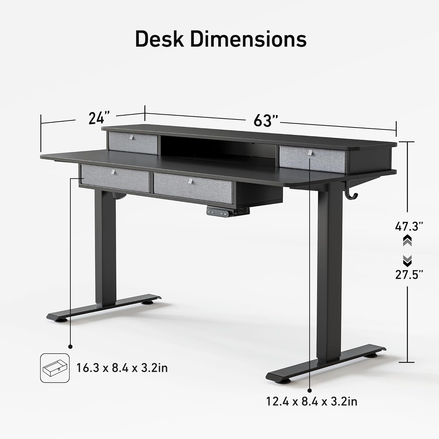 Sturdy Height Adjustable Electric Standing Desk with Drawers
