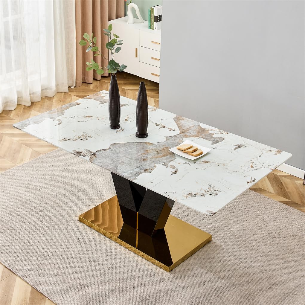 71" Dining Table, Faux Marble Dining Table, Faux Marble Table Top and MDF Base