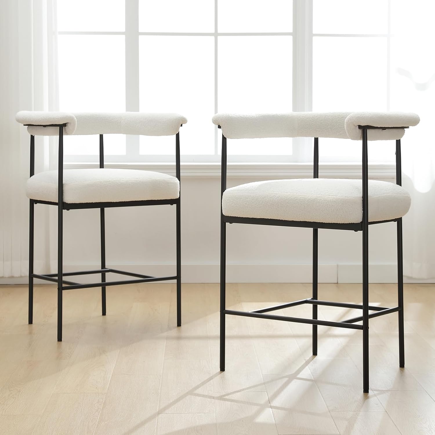 Modern Barrel Bar Stools Set of 2, 26" Counter Height Stools with Arms
