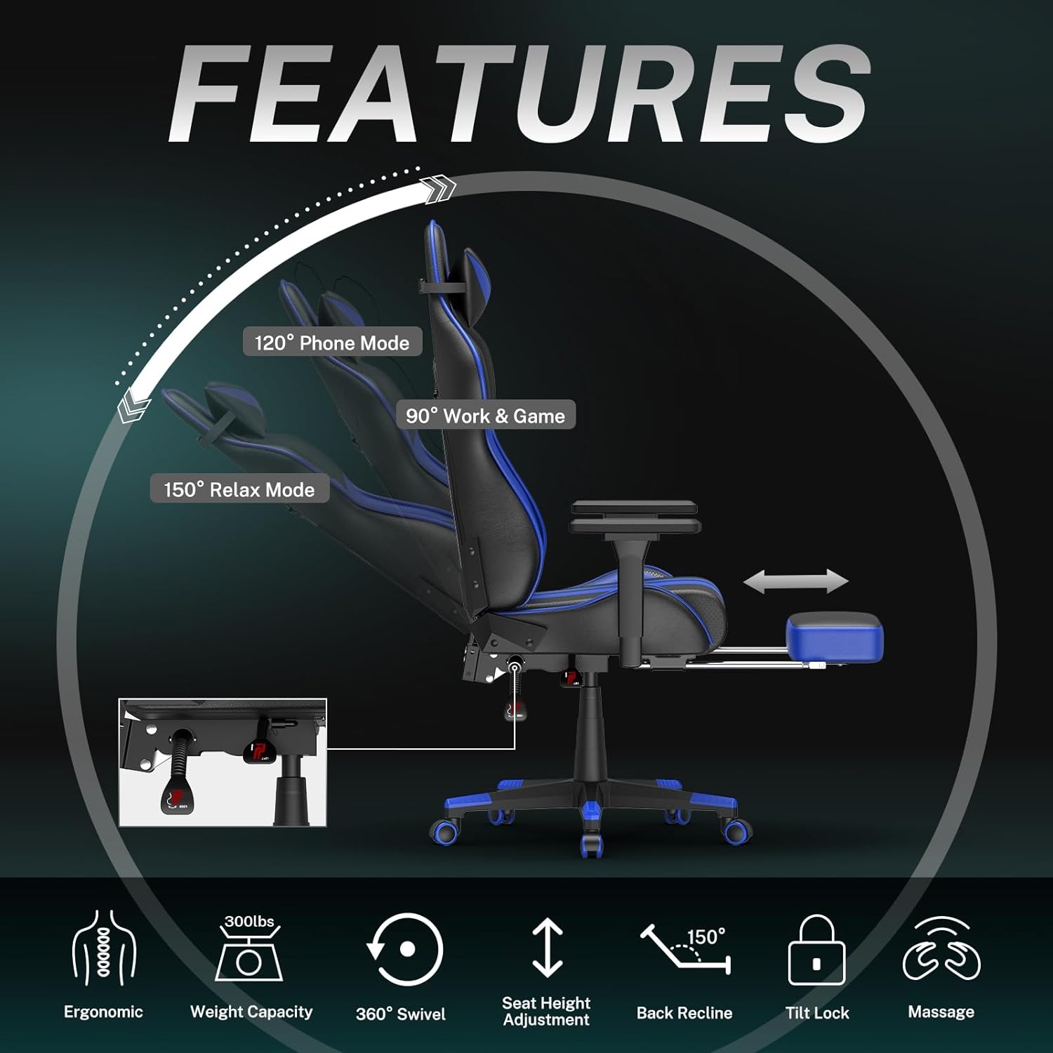 Leather Ergonomic Gamer Chair for Adults,Ergonomic Computer Office PC Chair