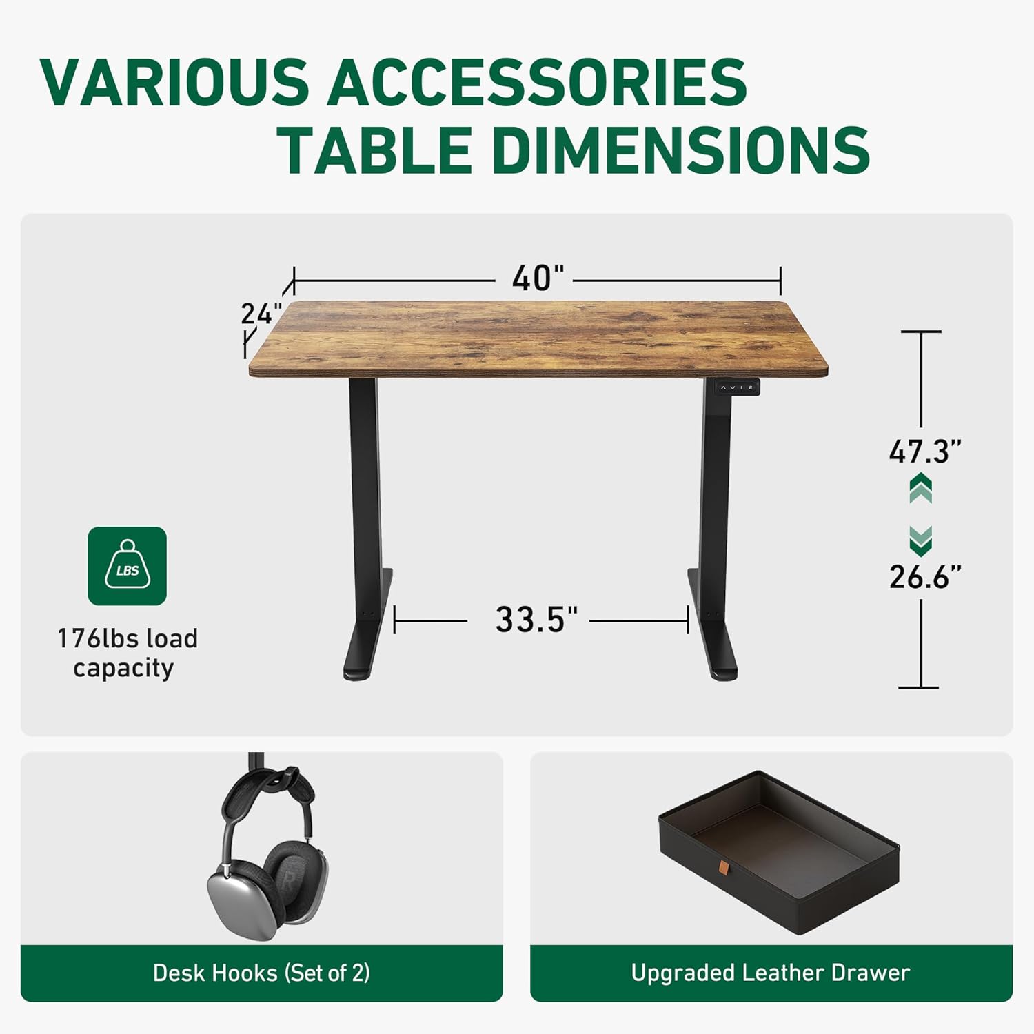 40 x 24 Inches Standing Desk with Drawer, Adjustable Height Electric Stand up Desk with Storage