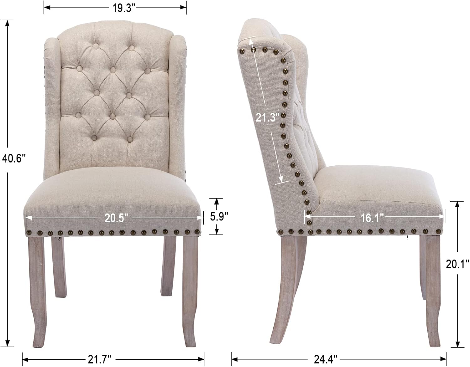 Modern Tufted Dining Chairs Set of 2, Linen Upholstered Dining Room Chairs