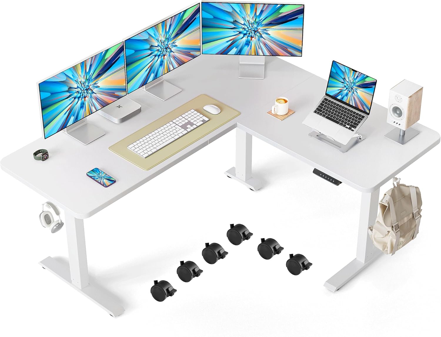 L Shaped Standing Desk Adjustable Height, 63 Inch Electric Stand up Corner Computer Desk