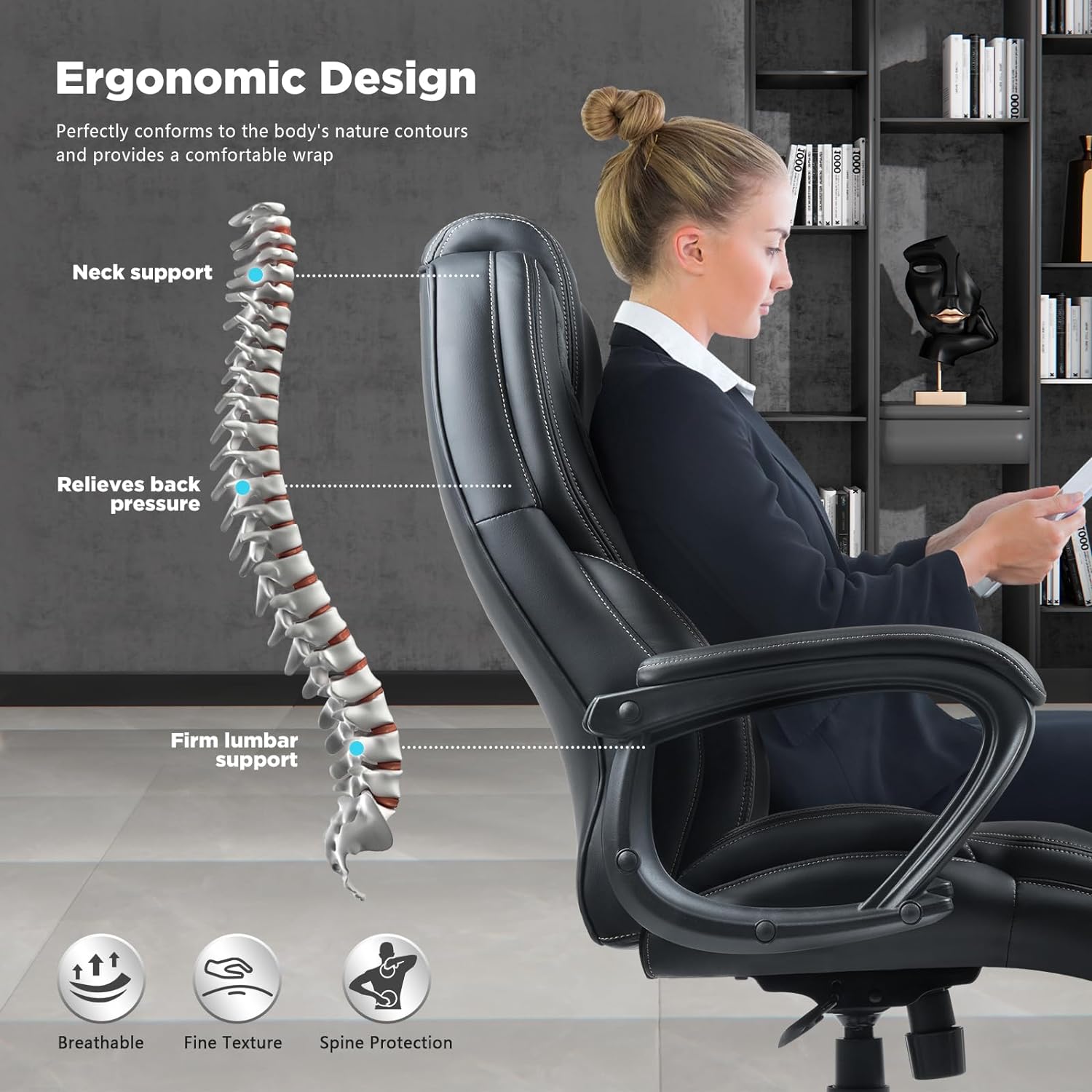 Executive Office Chair with Lumbar Support 400lbs Breathable Fabric Big and Tall Office Chair