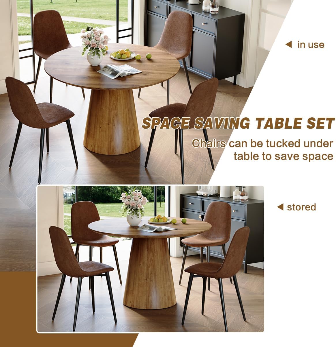 Round Dining Table Set for 4, Modern Kitchen Table Small 45 Inch Dinner Table