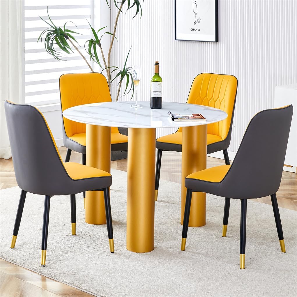 Round Dining Table Set for 4,40'' Glass Dining Table Set for Small Space