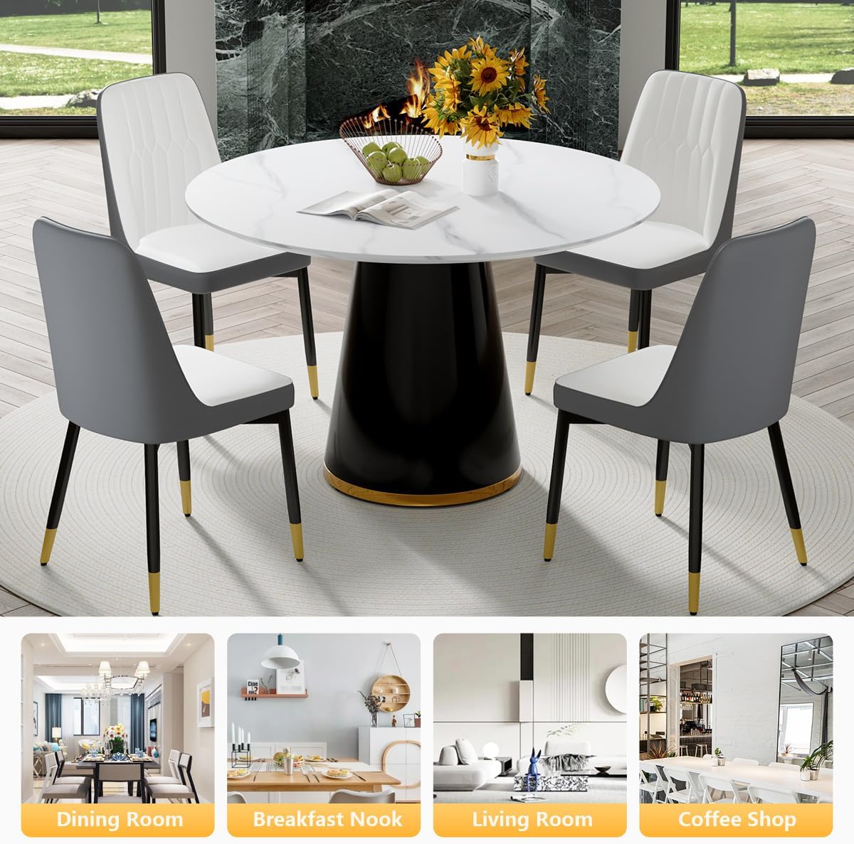 Round Dining Table Set for 4, Modern Round Dining Table Small 45 Inch