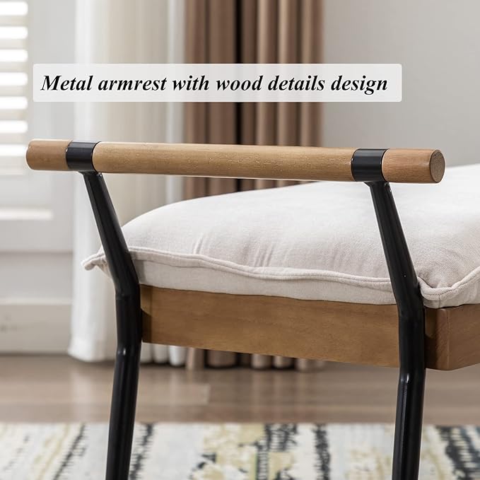 Modern Rectangle Ottoman Bench with Arms and Metal Legs