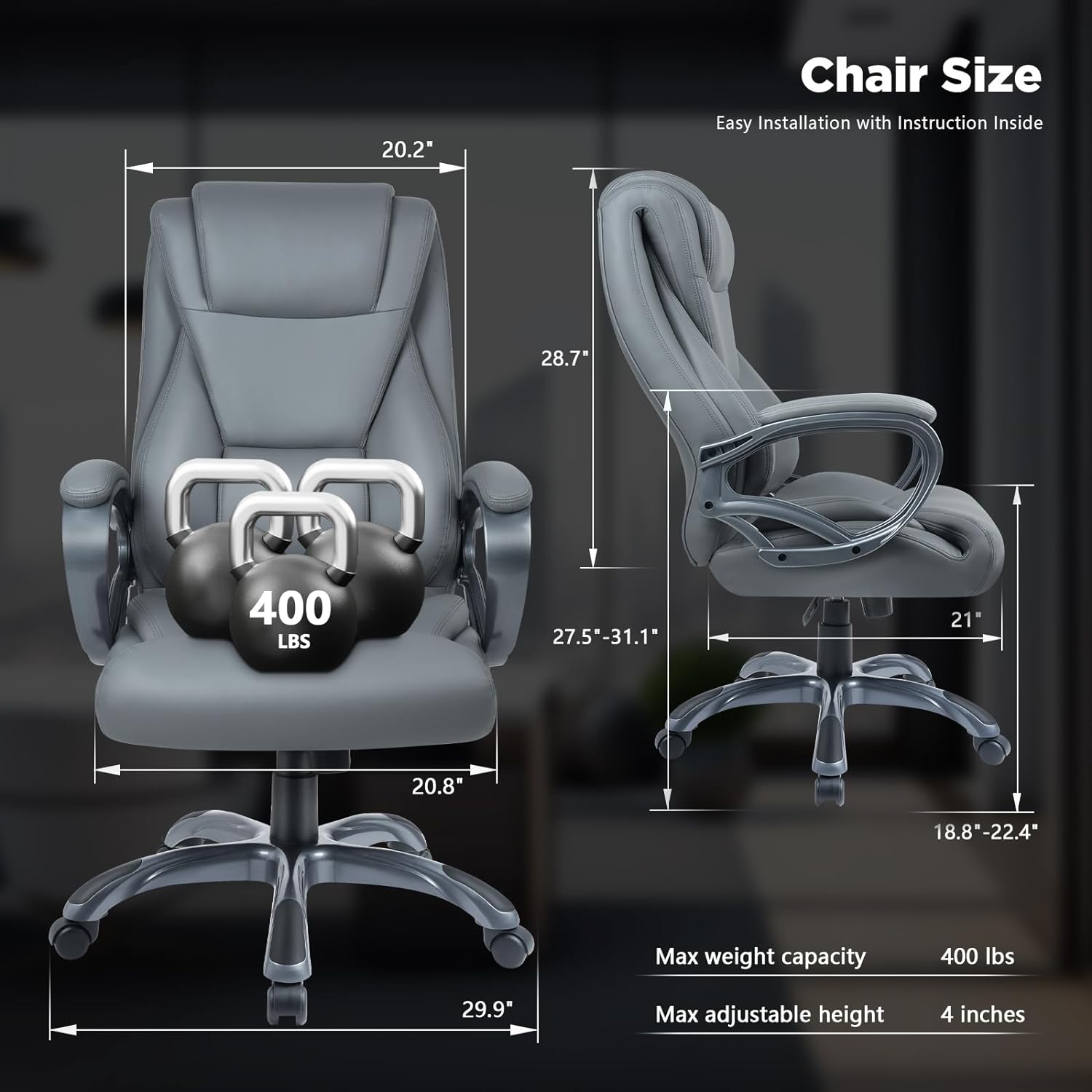 Executive Office Chair 400lbs Big and Tall Office Chair for Heavy People Wide Seat