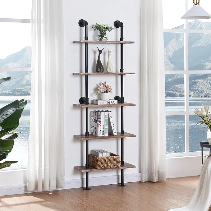 5-Tier Industrial Pipe Bookshelf