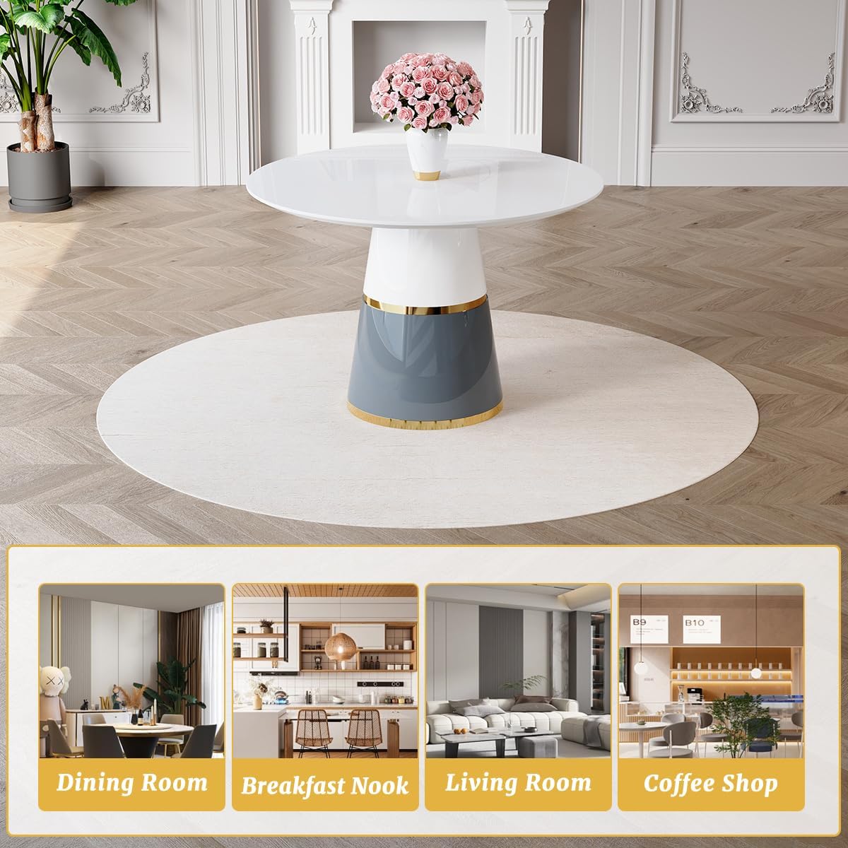 45" White Dining Room Table, Breakfast Nook Table