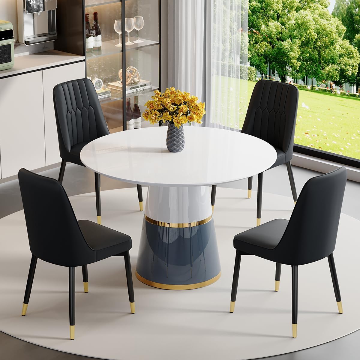 Round Dining Table Set for 4, 45'' White Round Dining Table Set 4