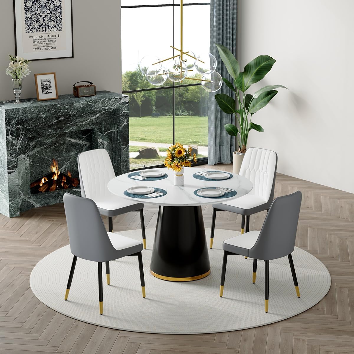 Round Dining Table Set for 4, Modern Round Dining Table Small 45 Inch