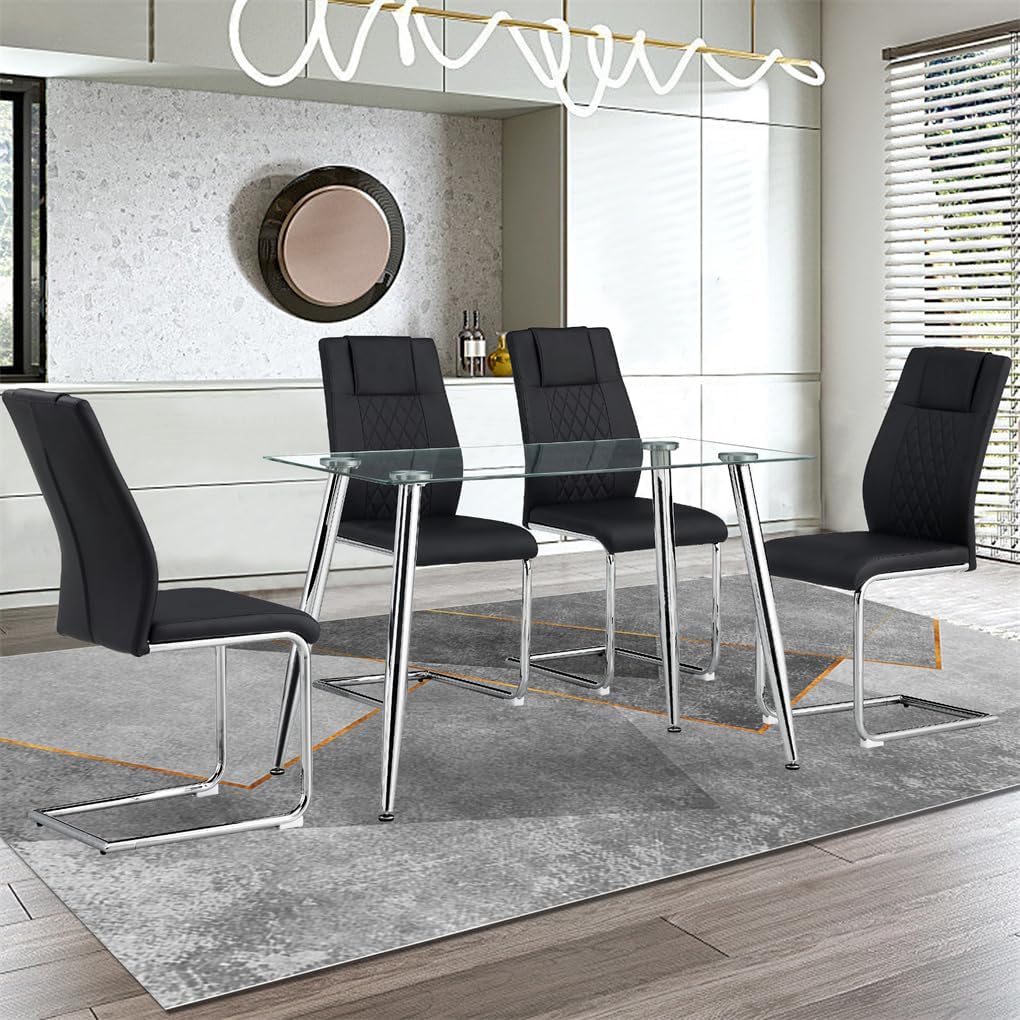 Dining Chairs Set of 4, Upholstered Diamond Grid Pattern Dining Chair