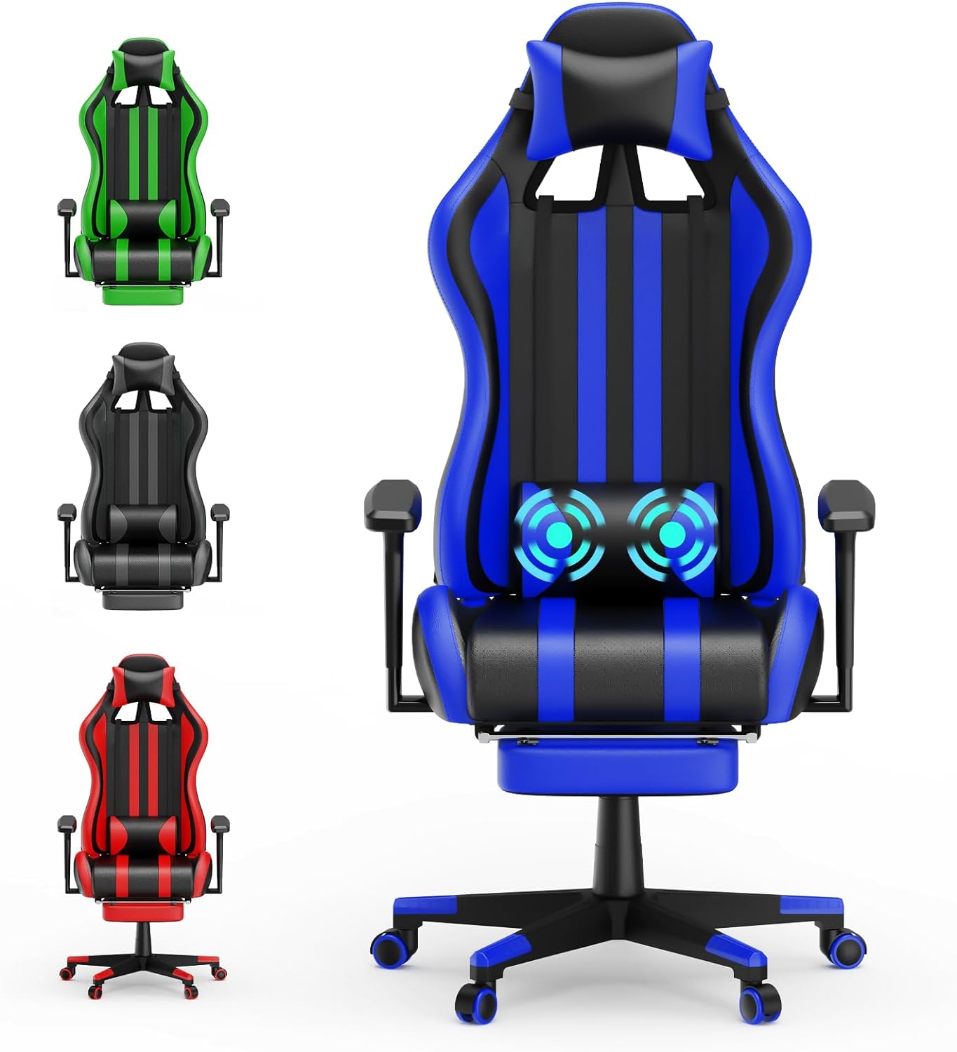Blue Gaming Chair with Massage,Ergonomic Office PC Computer Chair,High Back Gamer Chair