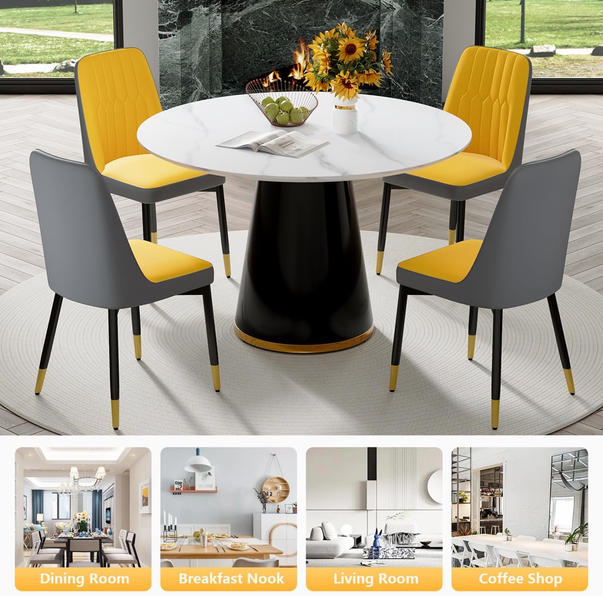 Round Dining Table Set for 4, Modern Round Dining Table Small 45 Inch
