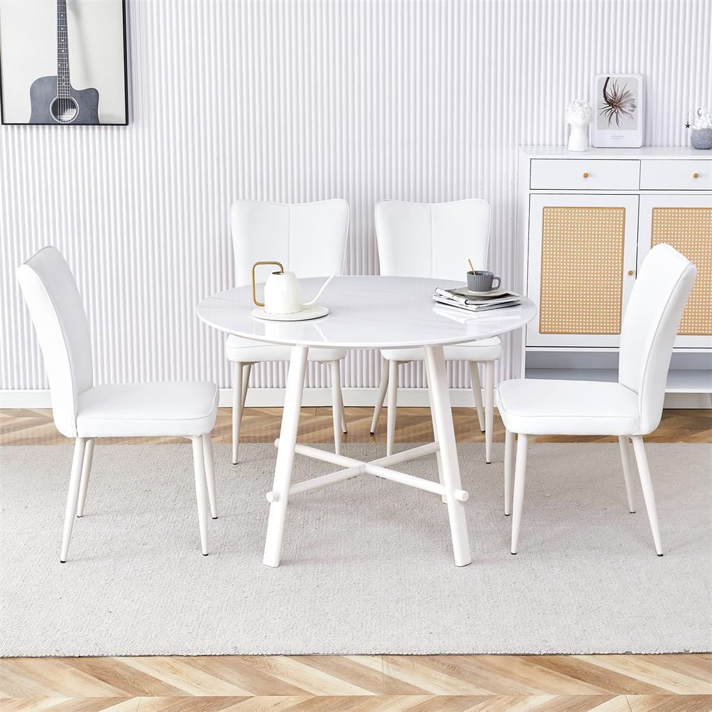 42'' White Round Dining Table Set for 4, Dining Room Table Set for 4