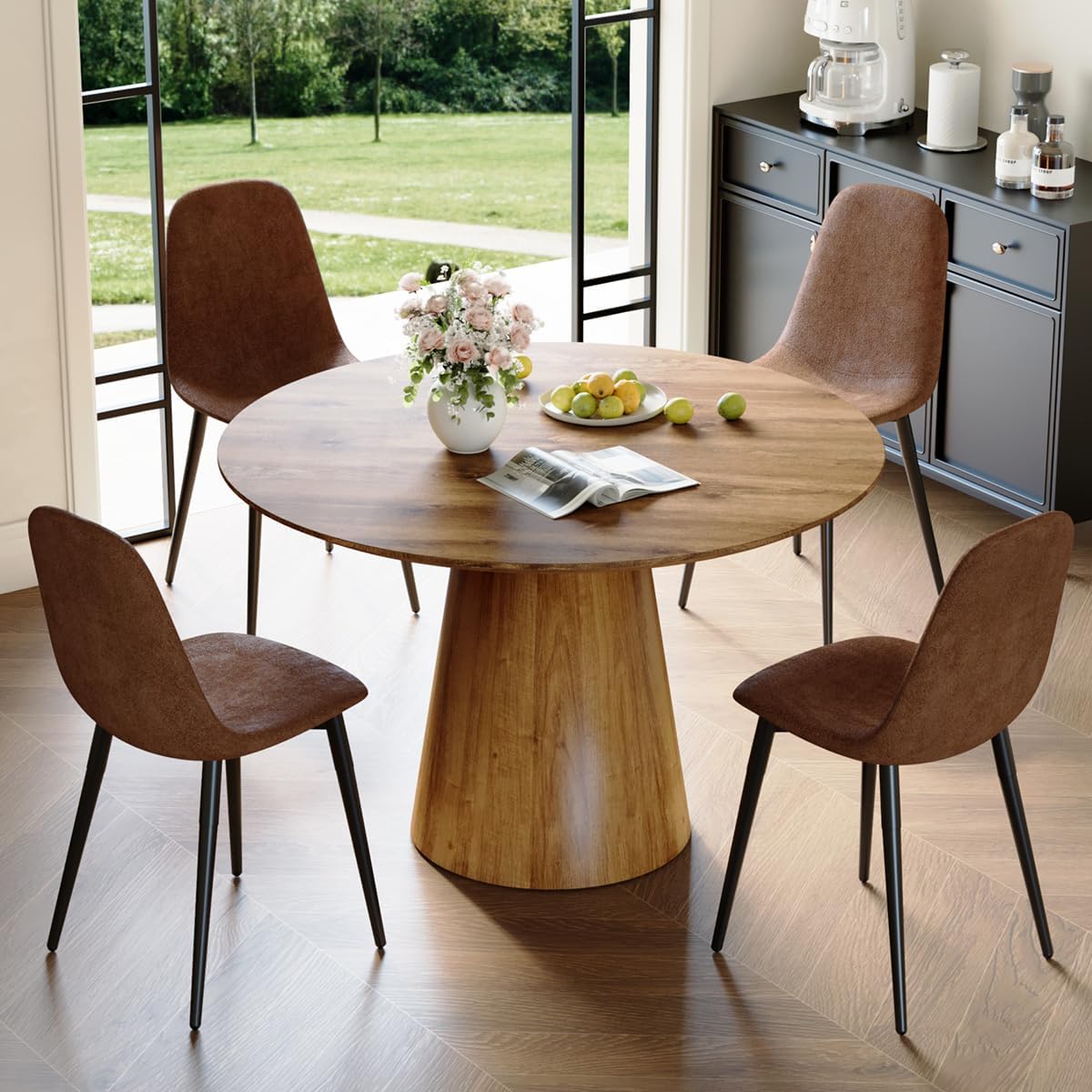 Round Dining Table Set for 4, Modern Kitchen Table Small 45 Inch Dinner Table