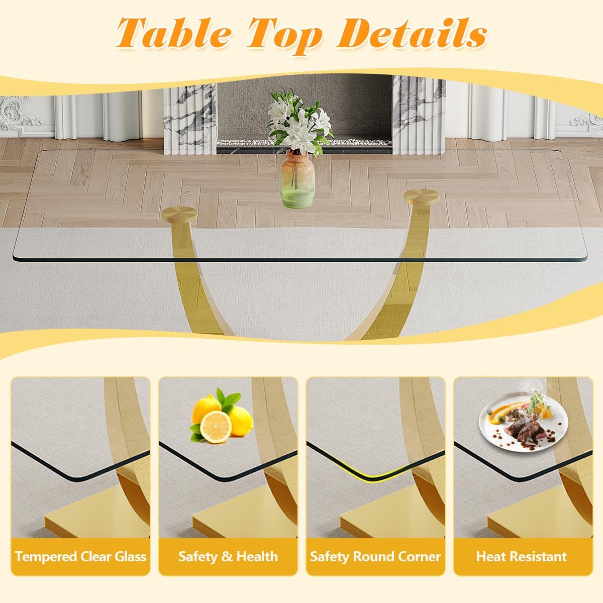Glass Dining Table Set for 8, Dining Table Set for 8, 71" Dining Table with 8 Chairs Set 8 for Home