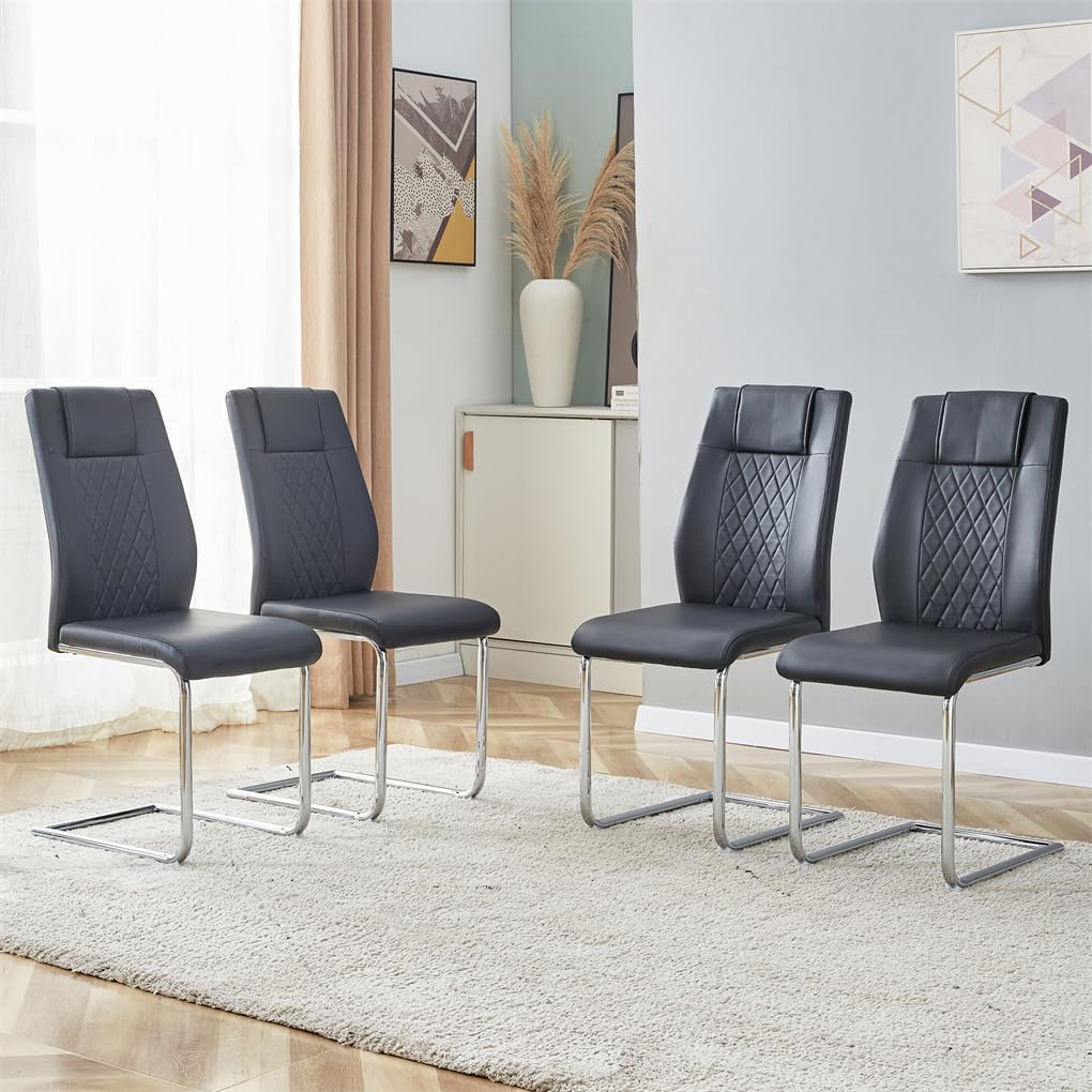 Dining Chairs Set of 4, Upholstered Diamond Grid Pattern Dining Chair