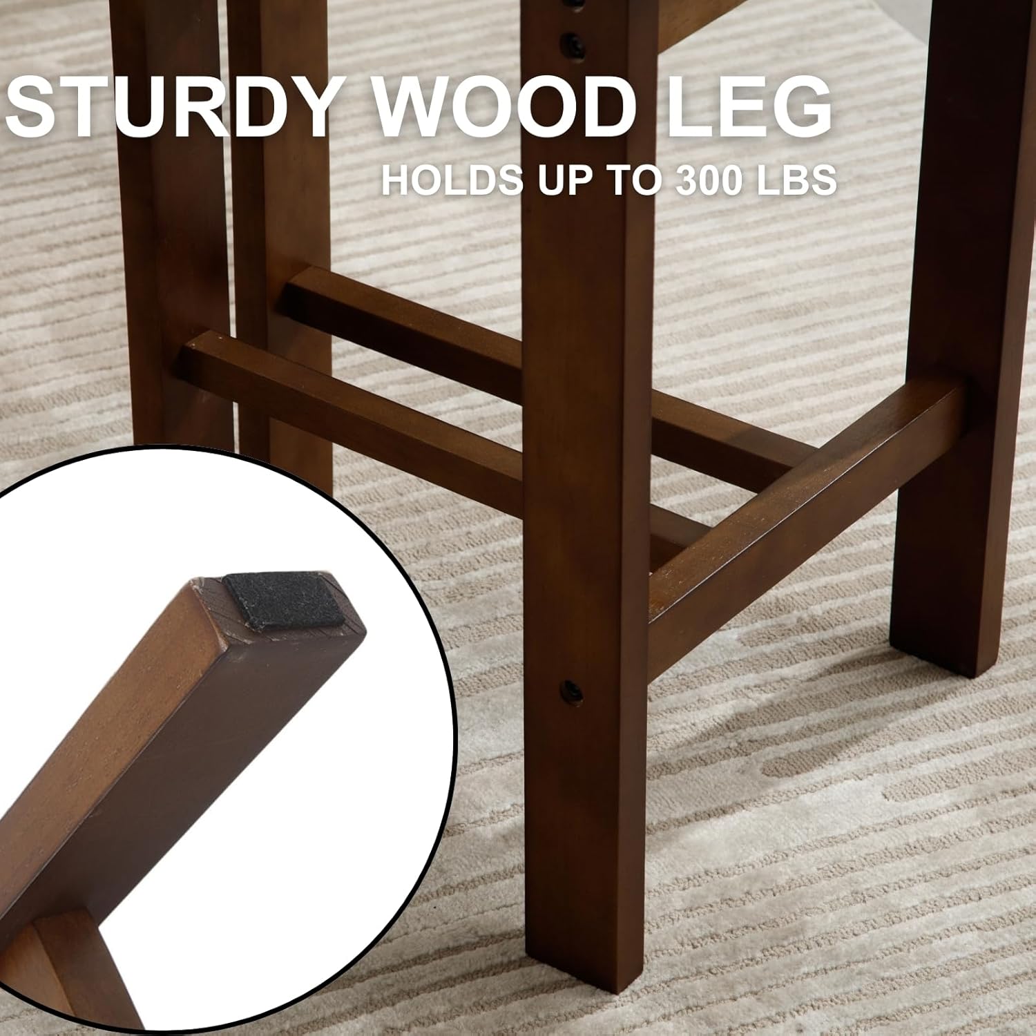 Modern Bar Stools Set of 2, 26'' Counter Height Bar Stools with Back & Solid Wood Legs
