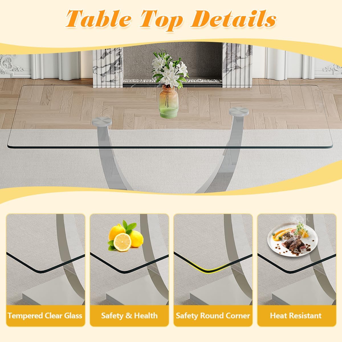 Glass Dining Table Set for 6, Dining Room Table Set 6