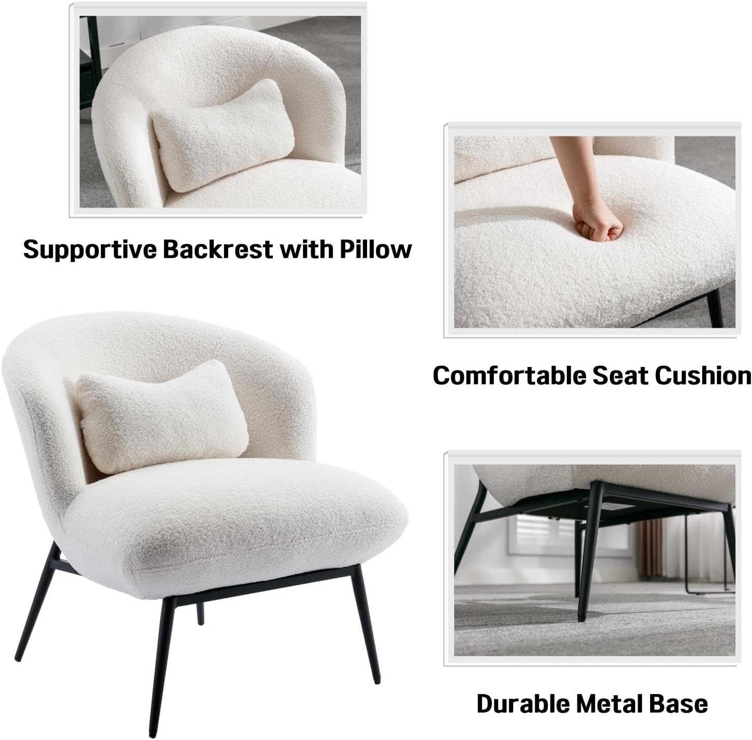 Modern Accent Chair, Sherpa Upholstered Leisure Chair Boucle Single Sofa