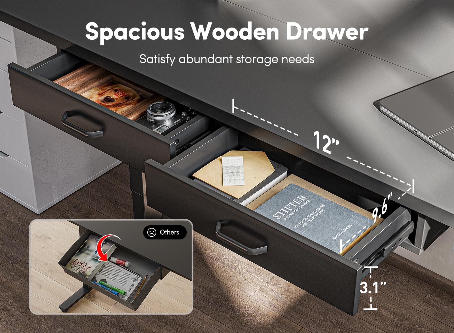 Adjustable Height Electric Standing Desk with Double Drawer