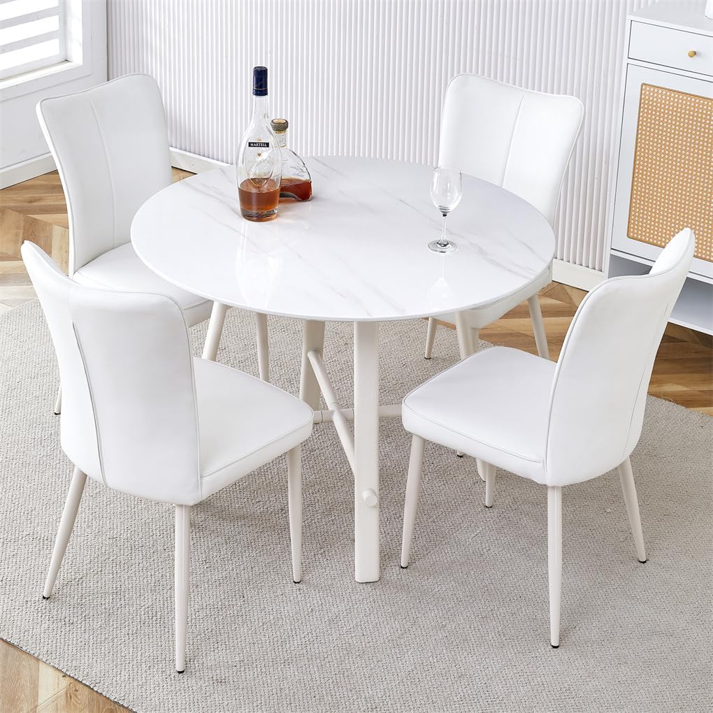 42'' White Round Dining Table Set for 4, Dining Room Table Set for 4
