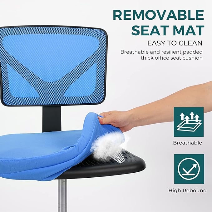 Armless Desk Chairs with Wheels Cute Home Office Chair No Arms, Ergonomic Adjustable Swivel Rolling Task Chair