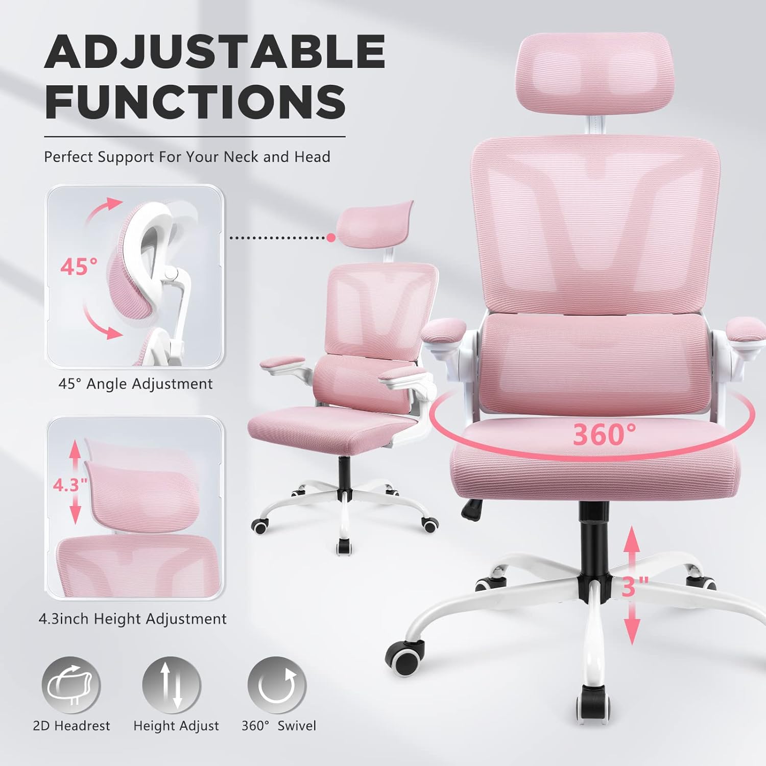 Mesh Office Chair with Adjustable Arms & Headrest