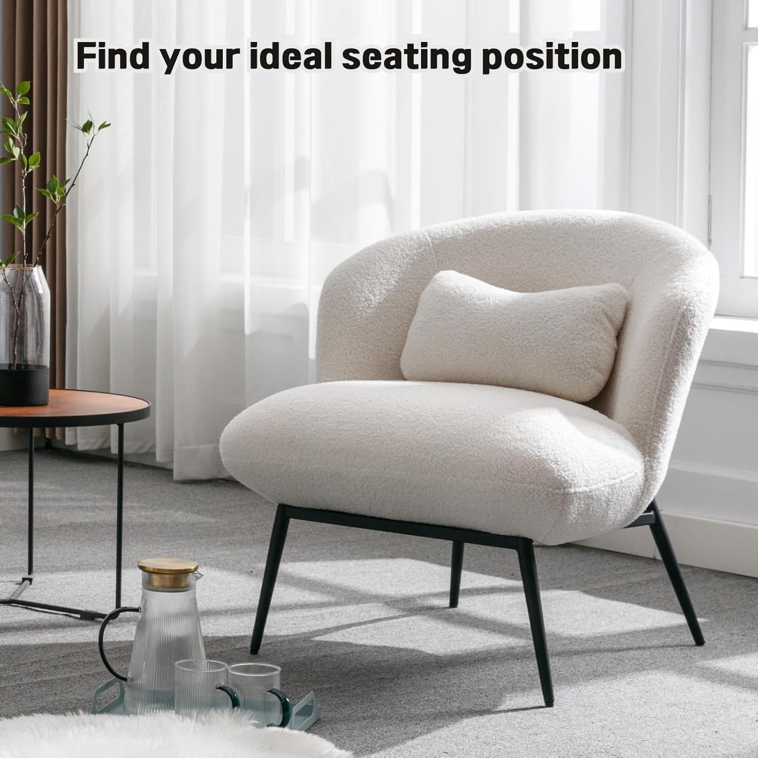 Modern Accent Chair, Sherpa Upholstered Leisure Chair Boucle Single Sofa