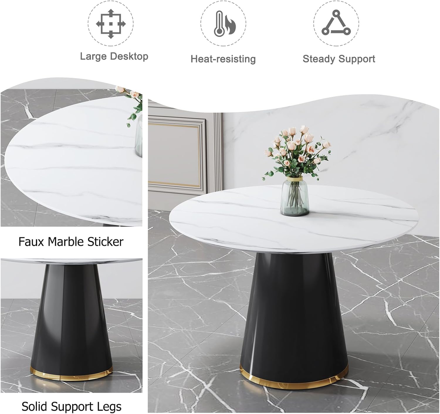 45" Round Dining Table, White Dining Table, Breakfast Nook Table