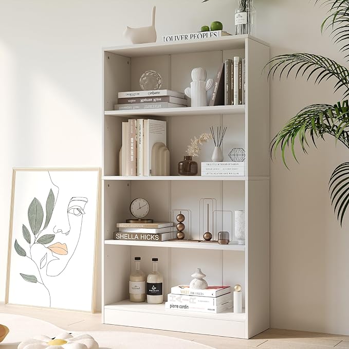 4-Shelf Wooden Bookcase
