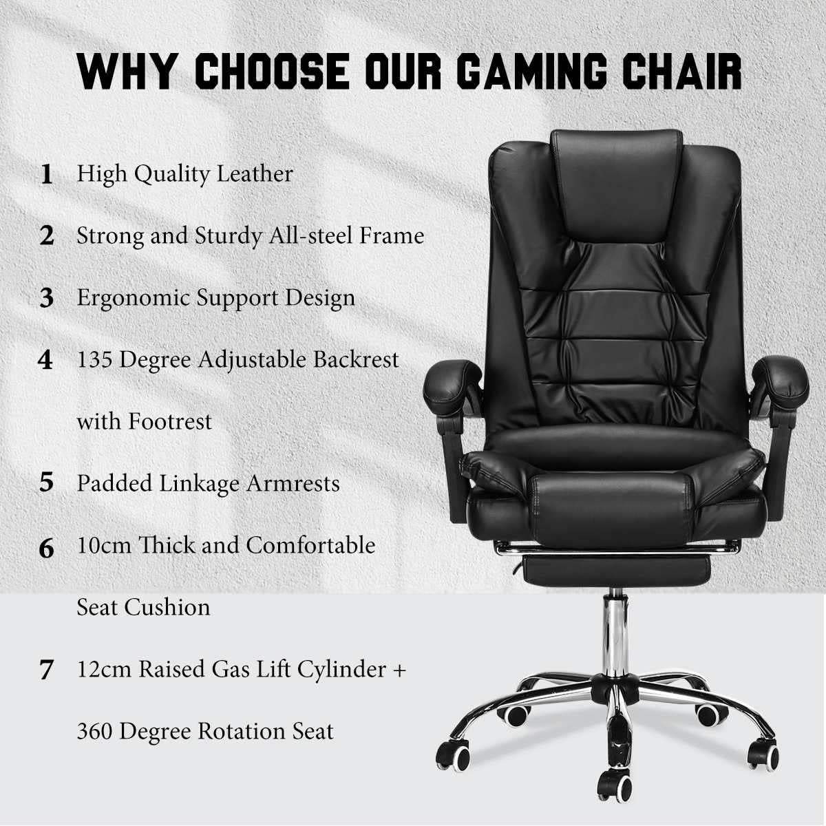 Executive Office Chair, Height Adjustable Pu Leather Office Chair with Padded Armrests and Lumbar Support