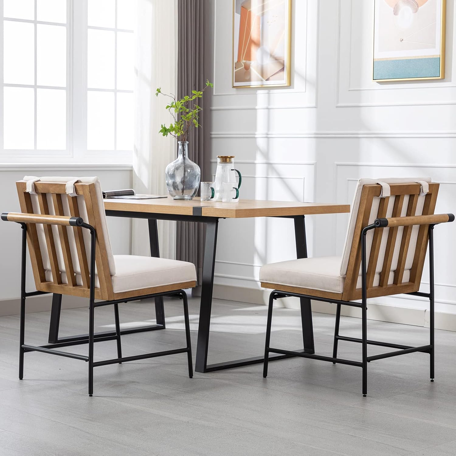 Mid-Century Modern Dining Chairs Set of 4, Linen Upholstered Side Chair