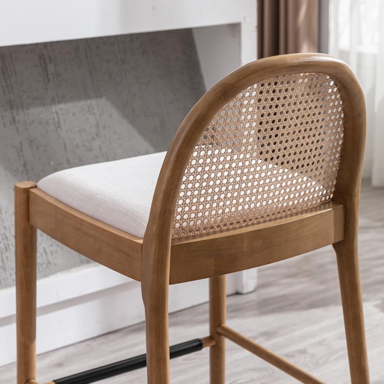 Modern Beige Rattan Counter Stools Set of 2, 26 Inch Height