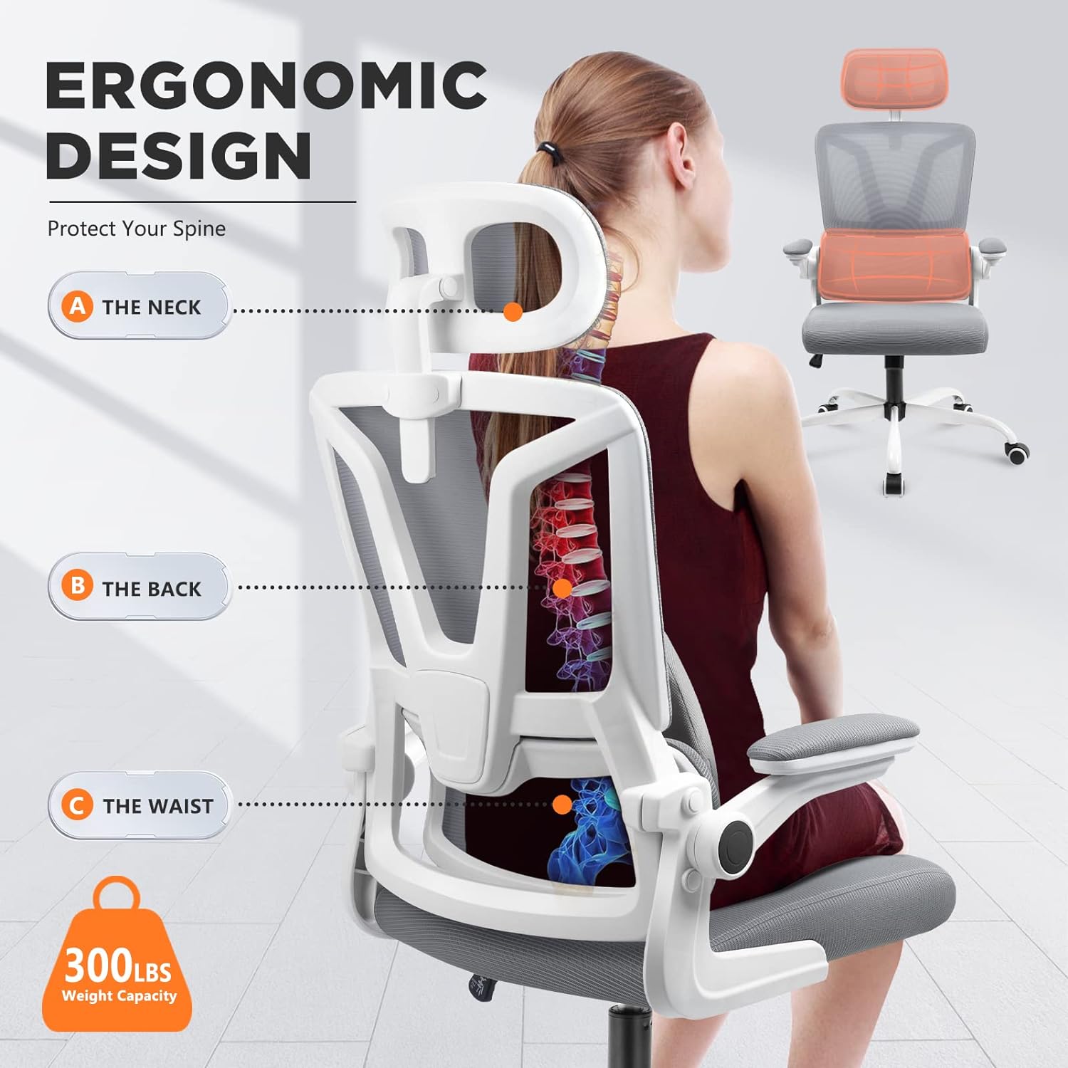 Mesh Office Chair with Headrest & Adjustable Arms