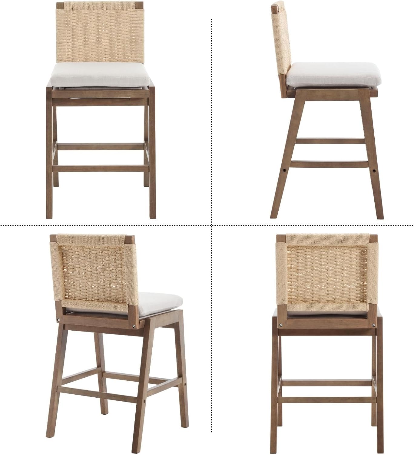 Modern Bar Stools Set of 2, 27" Counter Height Barstools with Woven Back