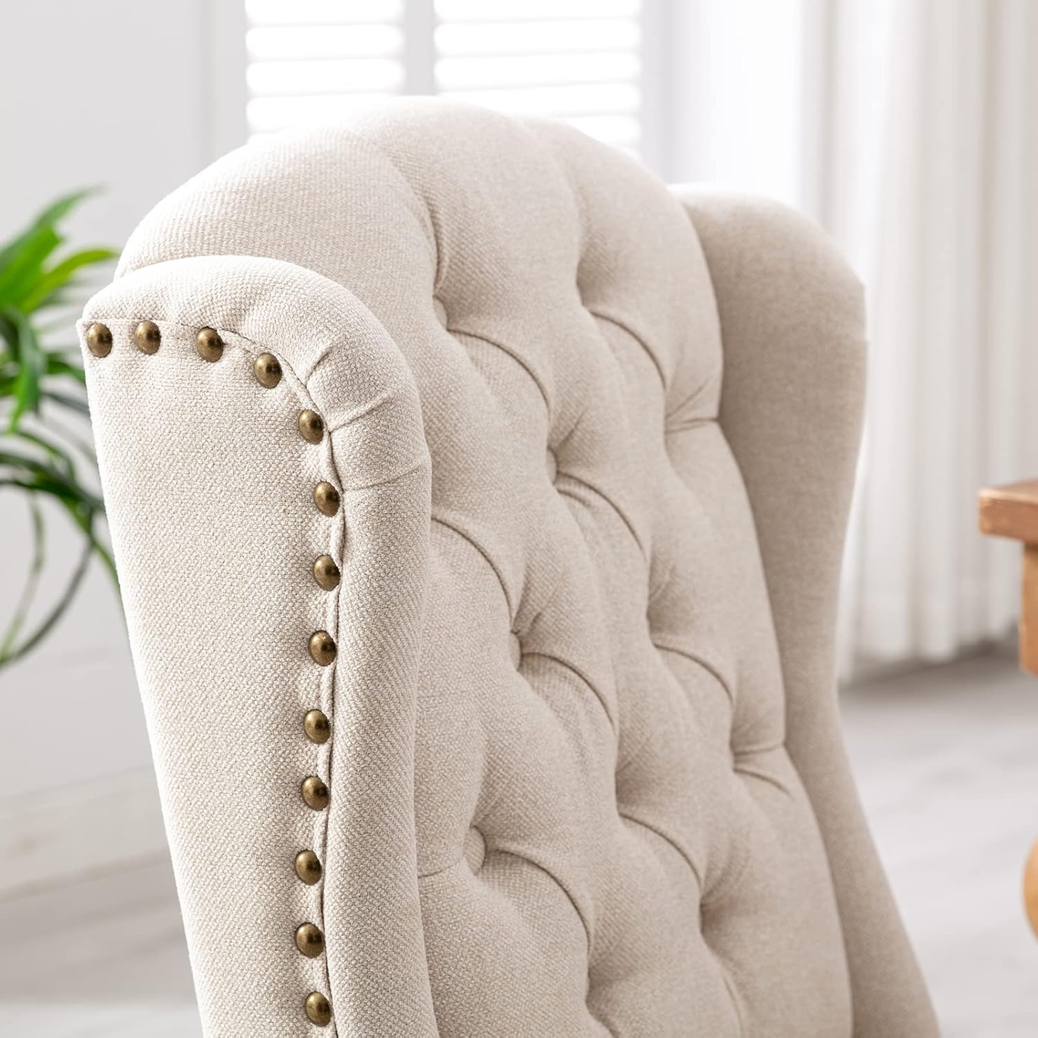 Modern Tufted Dining Chairs Set of 2, Linen Upholstered Dining Room Chairs