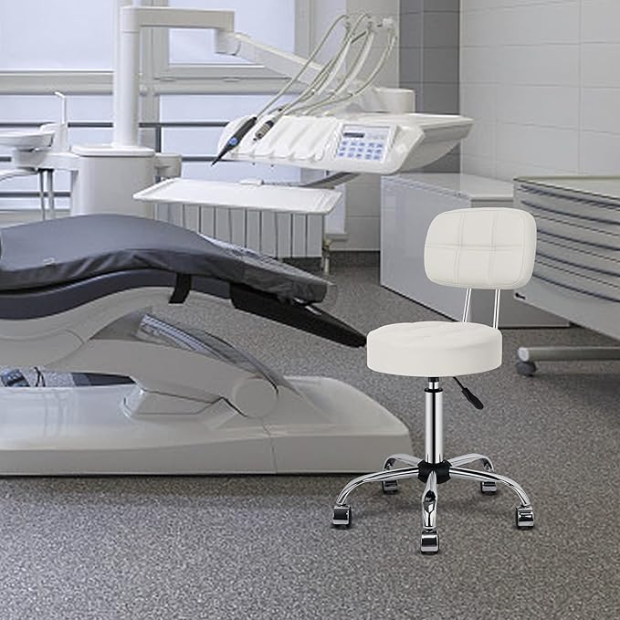 Rolling Stool with Back Support Height Adjustable Swivel Hydraulic Metal Massage Stool with Backrest