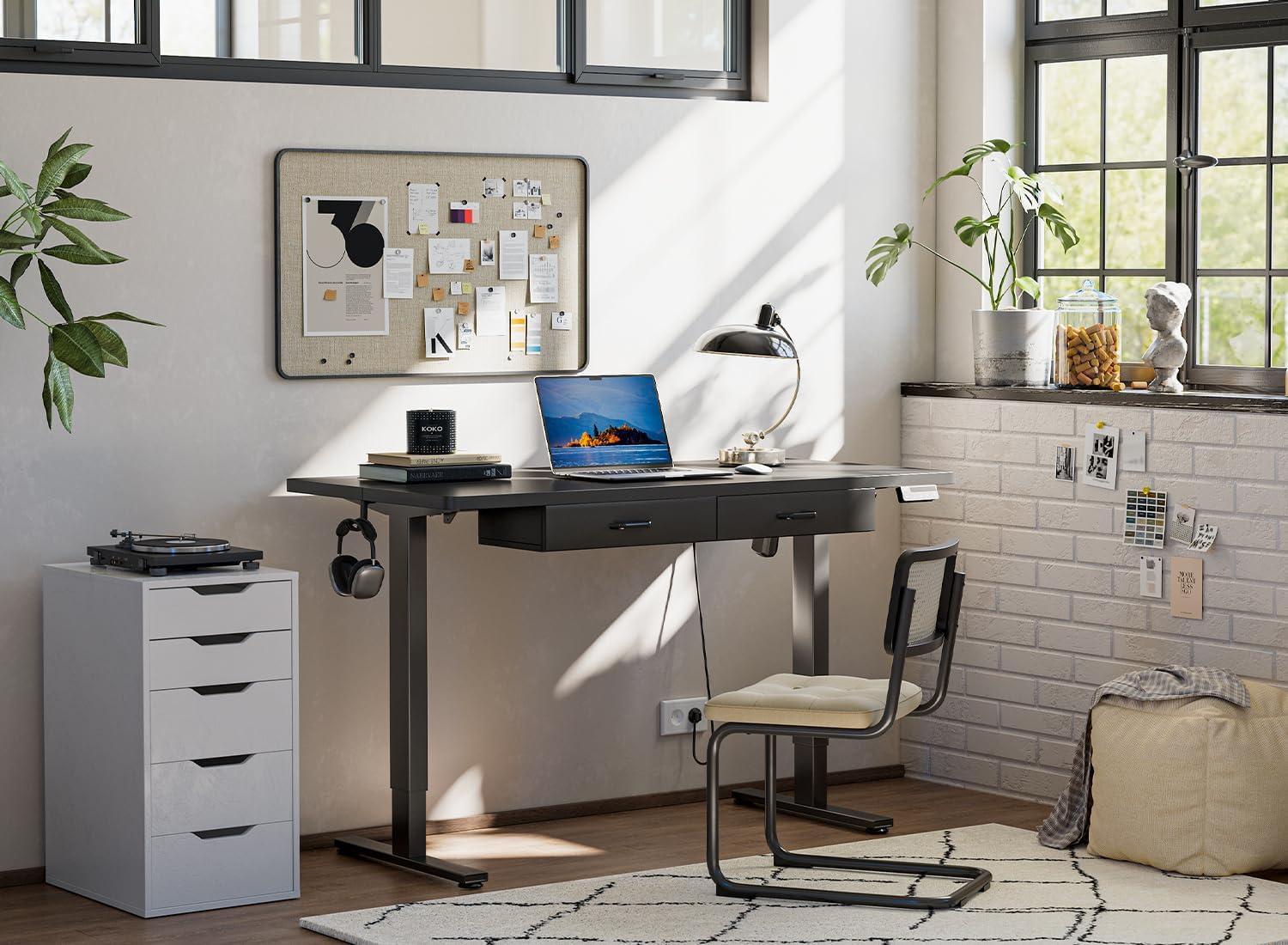 Adjustable Height Electric Standing Desk with Double Drawer