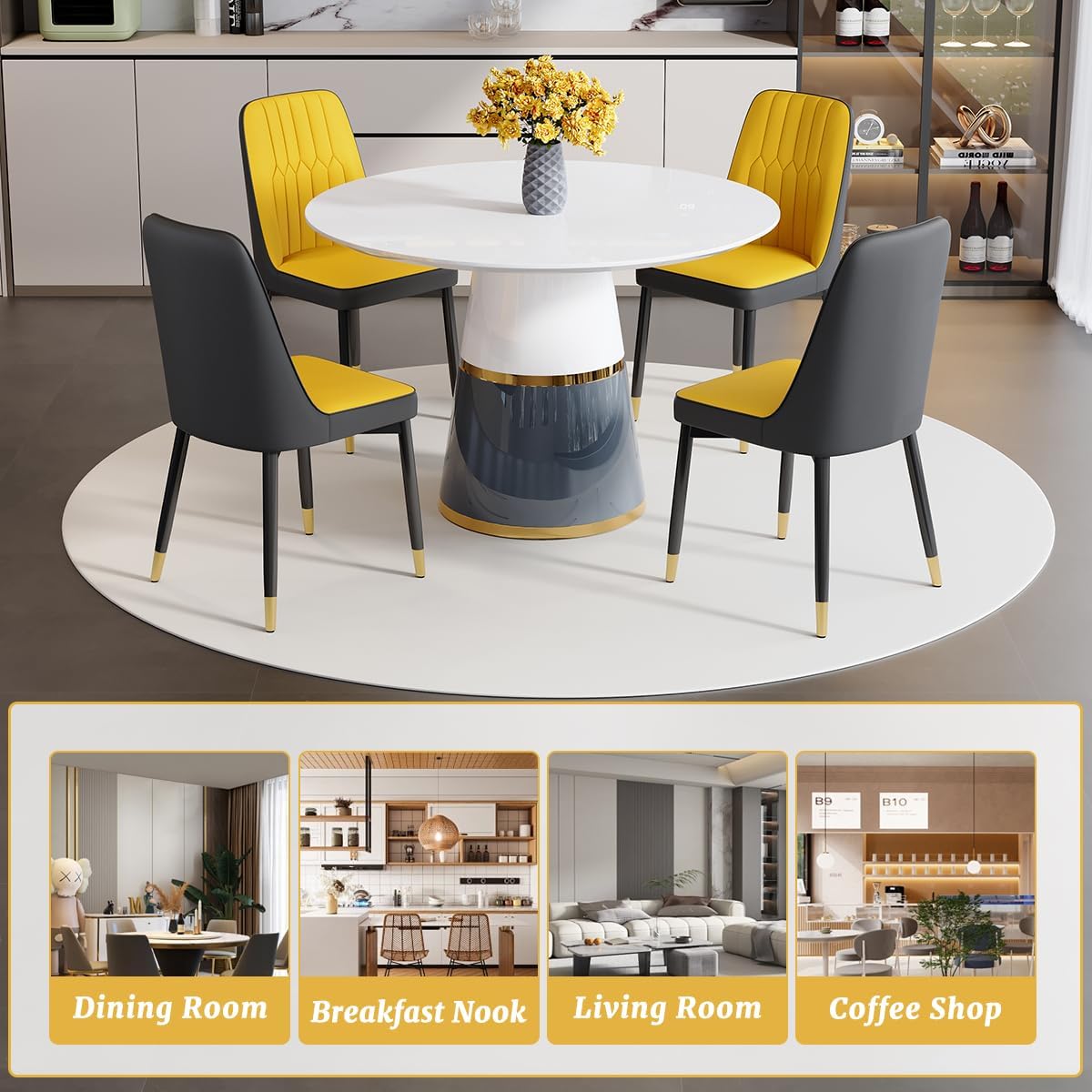 Round Dining Table Set for 4, 45'' White Round Dining Table Set 4