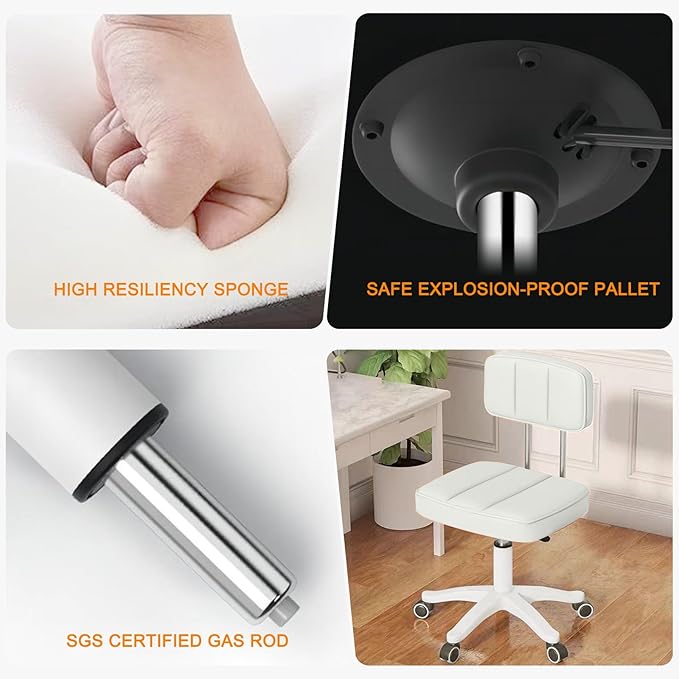 Adjustable Drafting Swivel Chair Home Office Chair Armless, Office Desk Chair Round Rolling Stool with Back