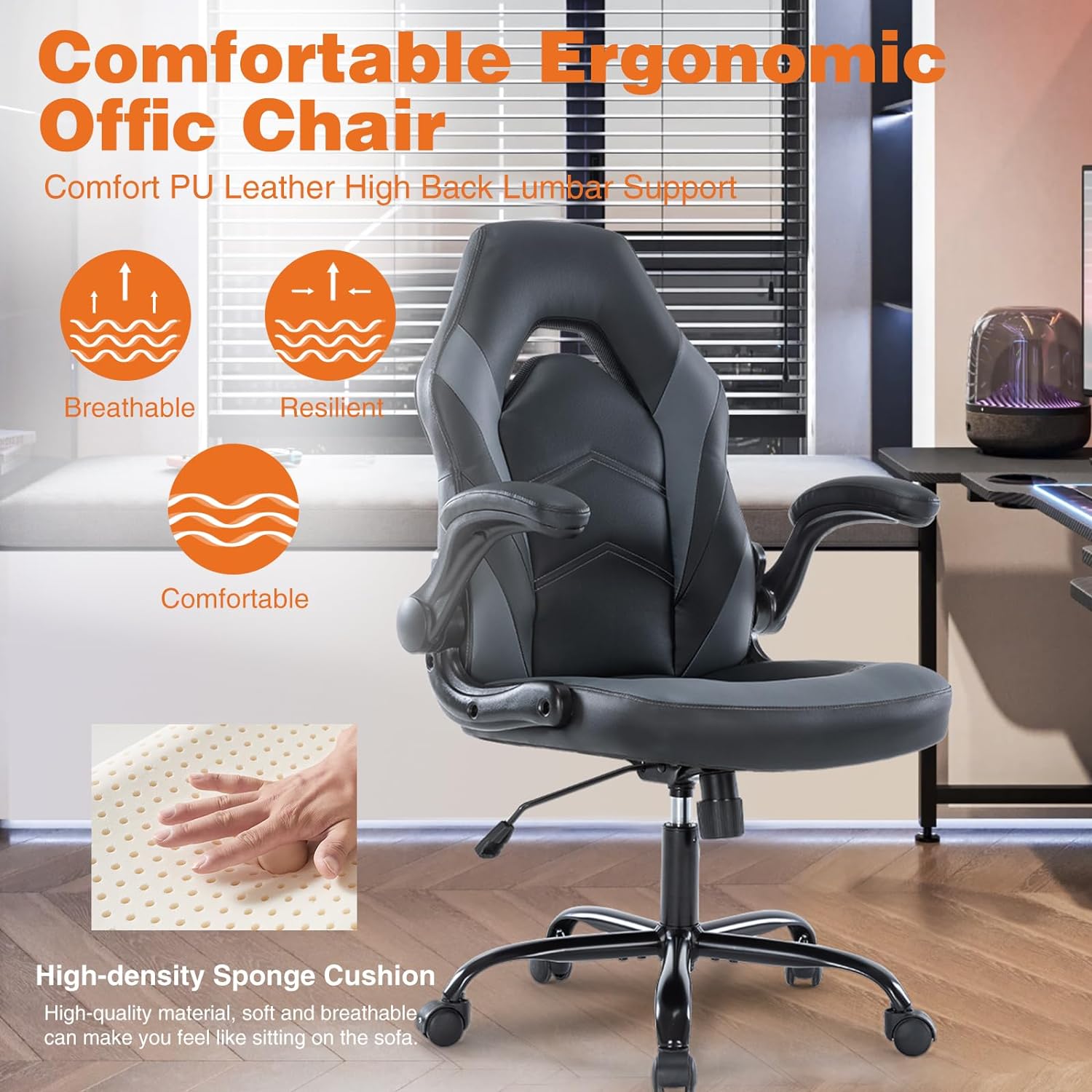 Computer Gaming Ergonomic Office Chair Seat with Lumbar Support Adjustable Height
