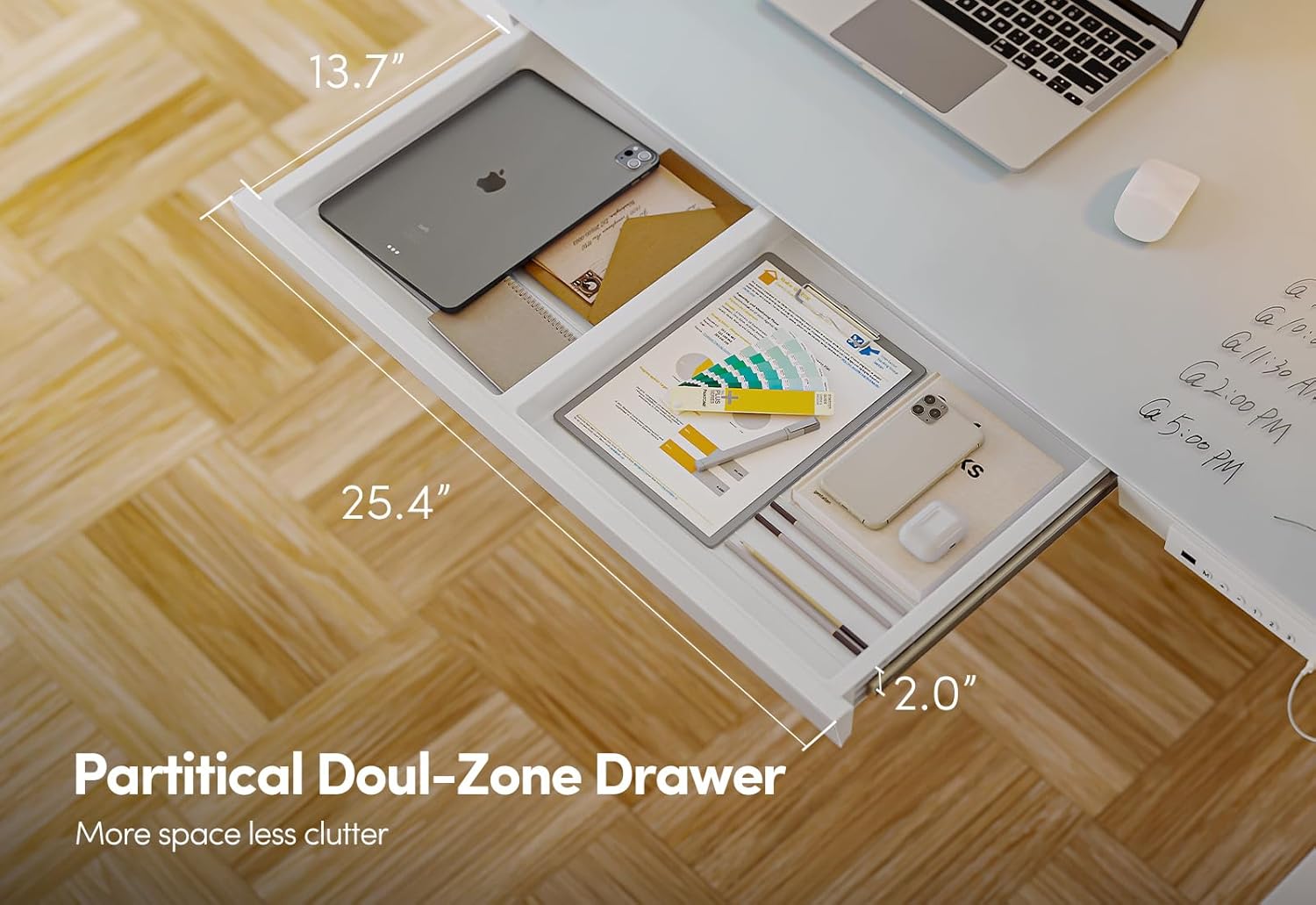 48 × 24 Electric Standing Desk with Drawers, Whole-Piece Glass Adjustable Height Desk