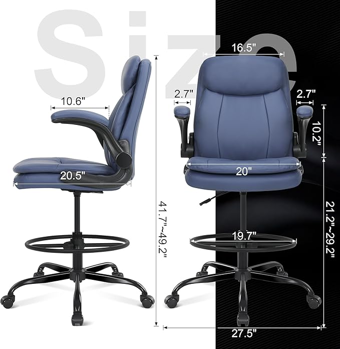 Tall Office Chair, Drafting Chair for Standing Desk, High Desk Chair with Adjustable Height and Flip-up Arm