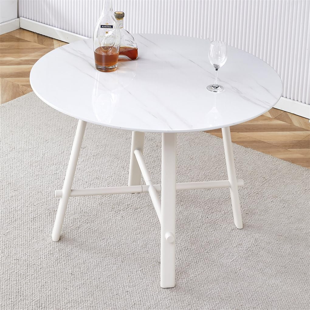 42'' White Round Dining Table, Dining Table for Small Space, Dining Room Table for 4